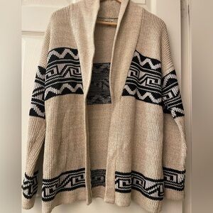 XS: Cotton Navajo Geometric Soft Chunky Knit Cardigan Tan/Black NWOT new!